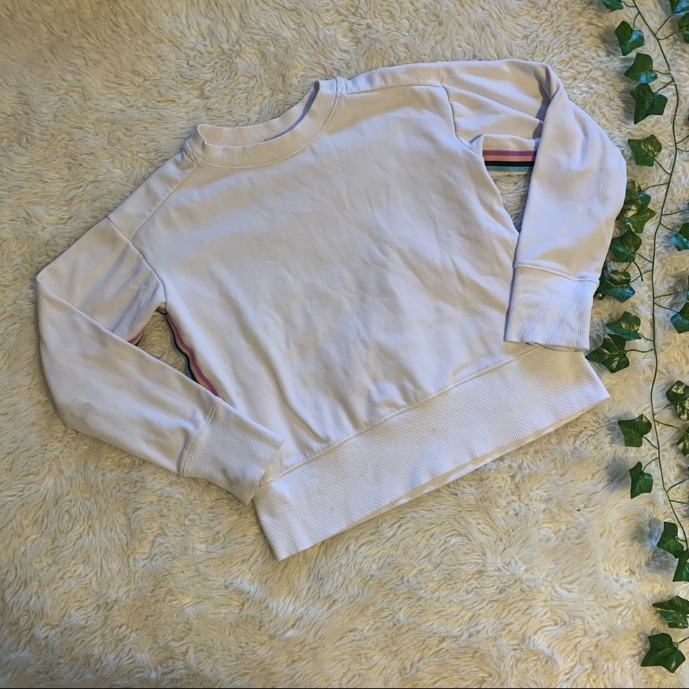 White with rainbow sleeves thumb holes